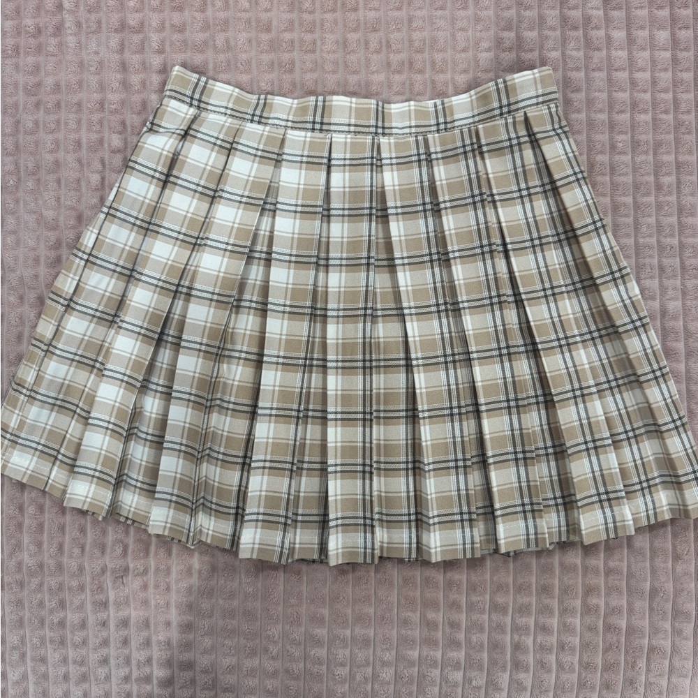Plaid Tan Pleated Skirt
